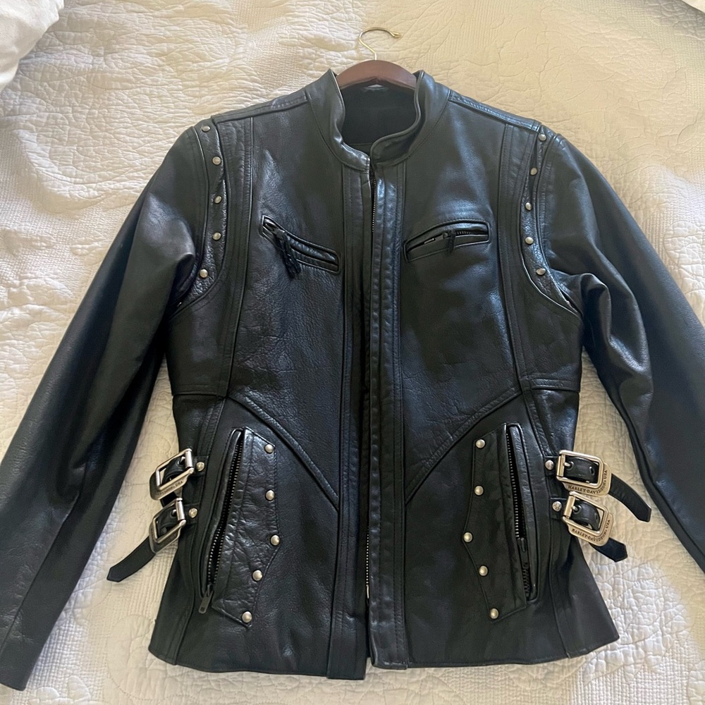 Harley-Davidson Black Leather Motorcycle Jacket with Silver Studs
